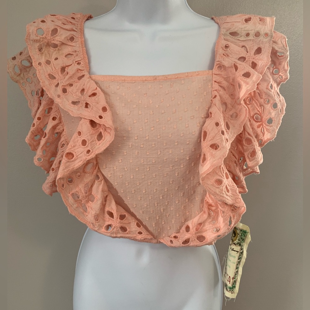 NWT Aratta Silent Journey Pink Ruffled Eyelet Cropped Top